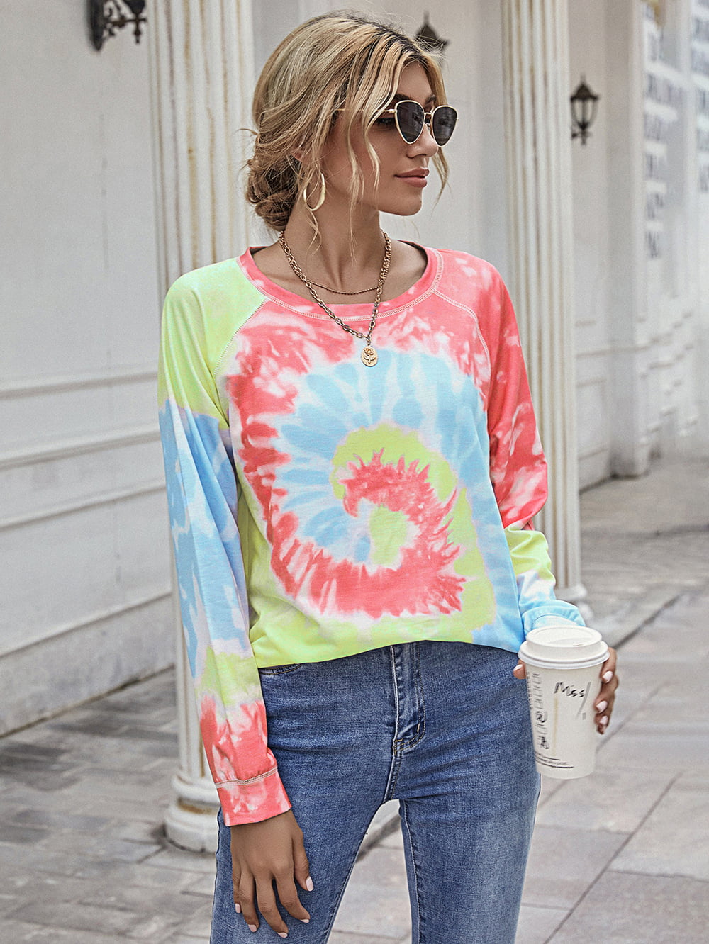 Printed Round Neck Raglan Sleeve Tee