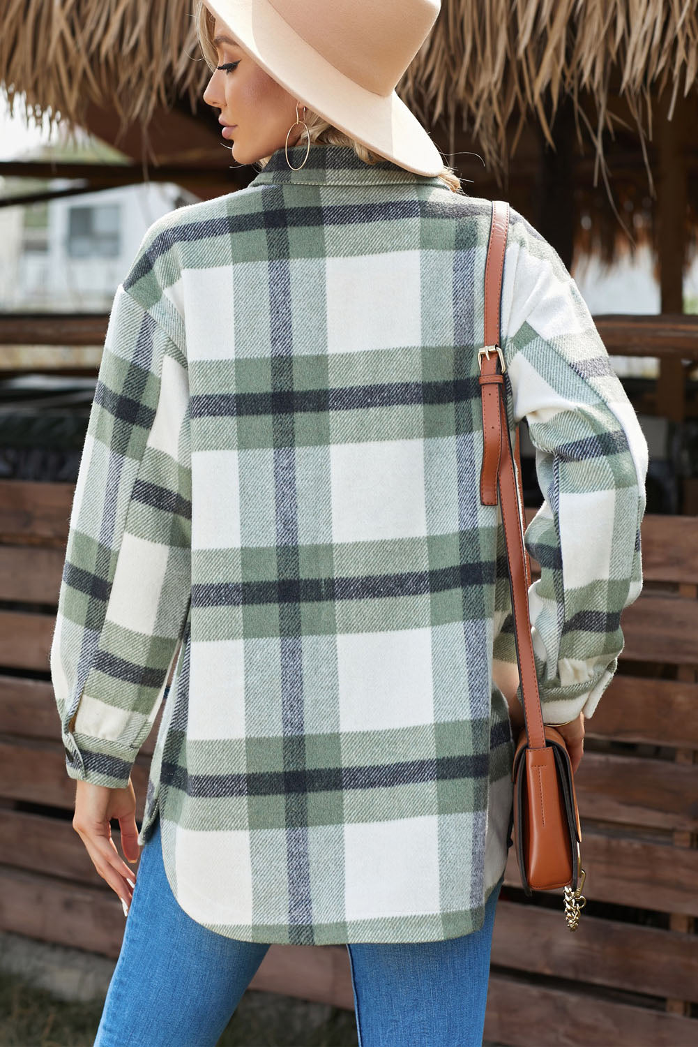 Plaid Dropped Shoulder Pocket Shacket