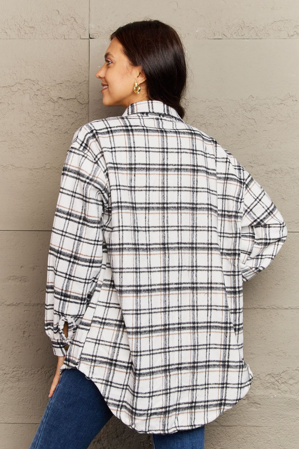 Ninexis Full Size Plaid Collared Neck Button-Down Long Sleeve Jacket