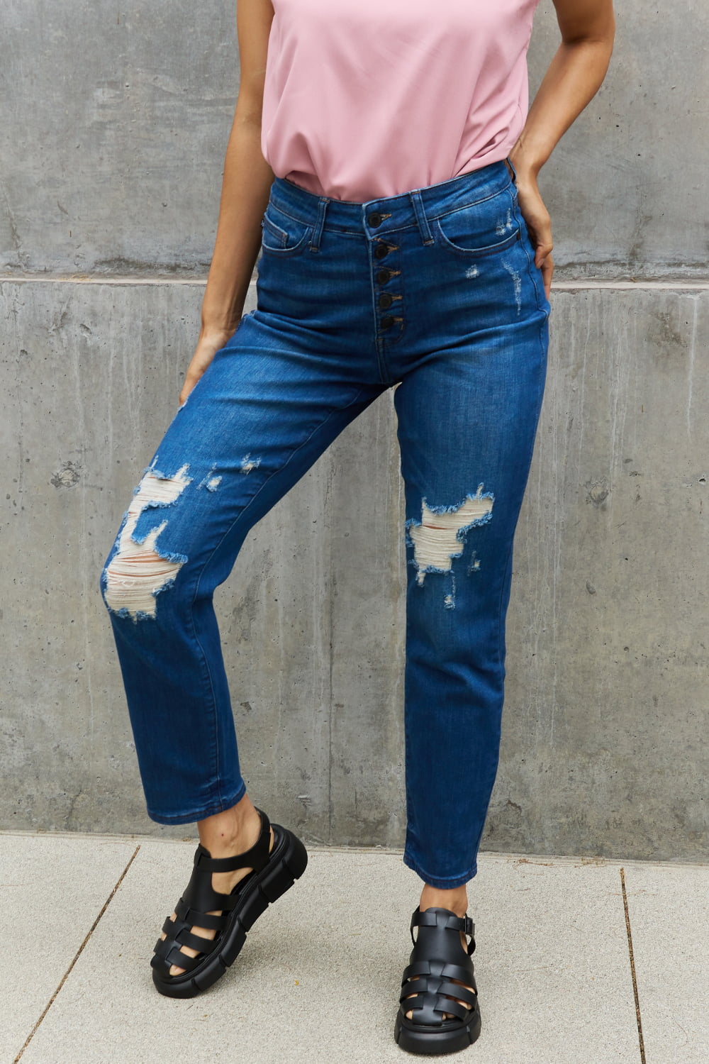 Judy Blue Melanie Full Size High Waisted Distressed Boyfriend Jeans