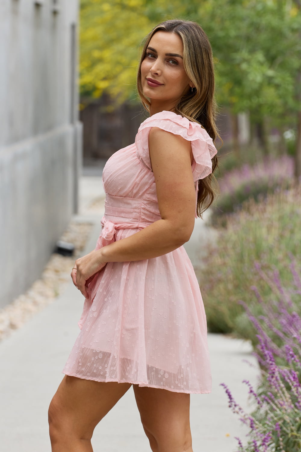 White Birch Full Size Short Sleeve Lace Woven Mini Dress