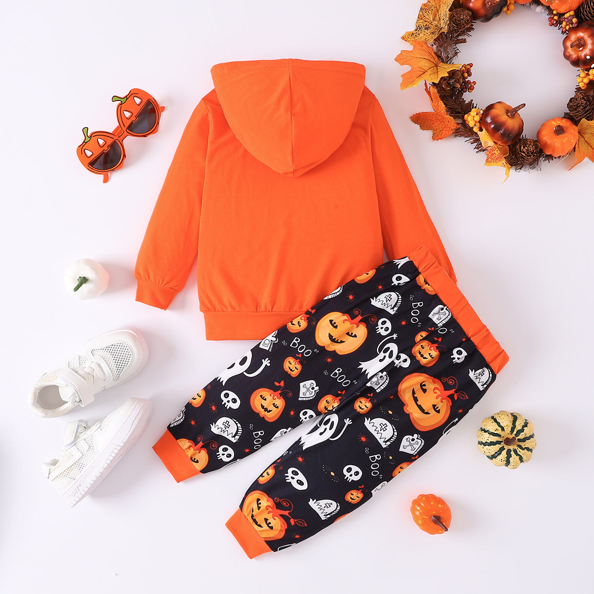 BOO Graphic Long Sleeve Hoodie and Printed Pants Set