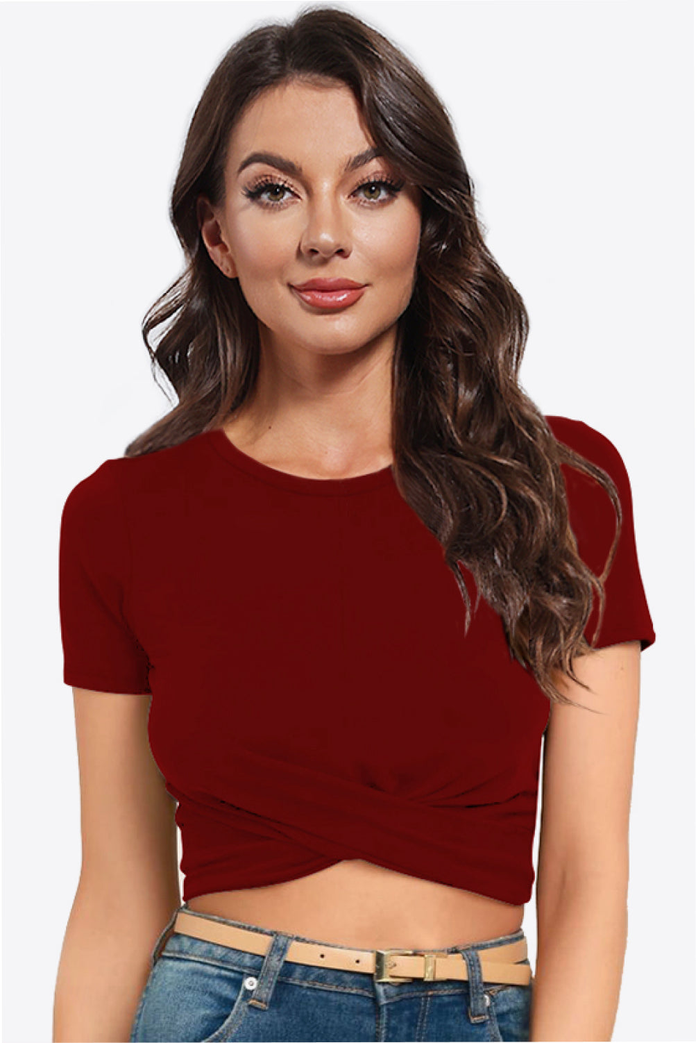 Round Neck Short Sleeve Crisscross Tee